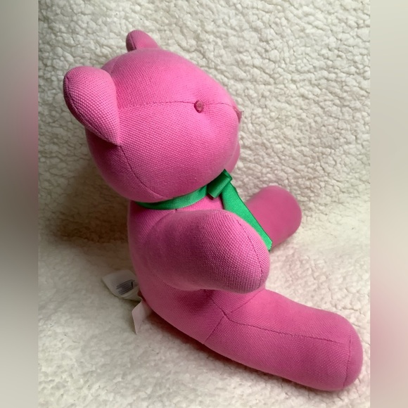 Ralph Lauren Polo 10 inch Plush Pink Bear Stuffed Animal w/Green Bow Toy - Picture 3 of 9